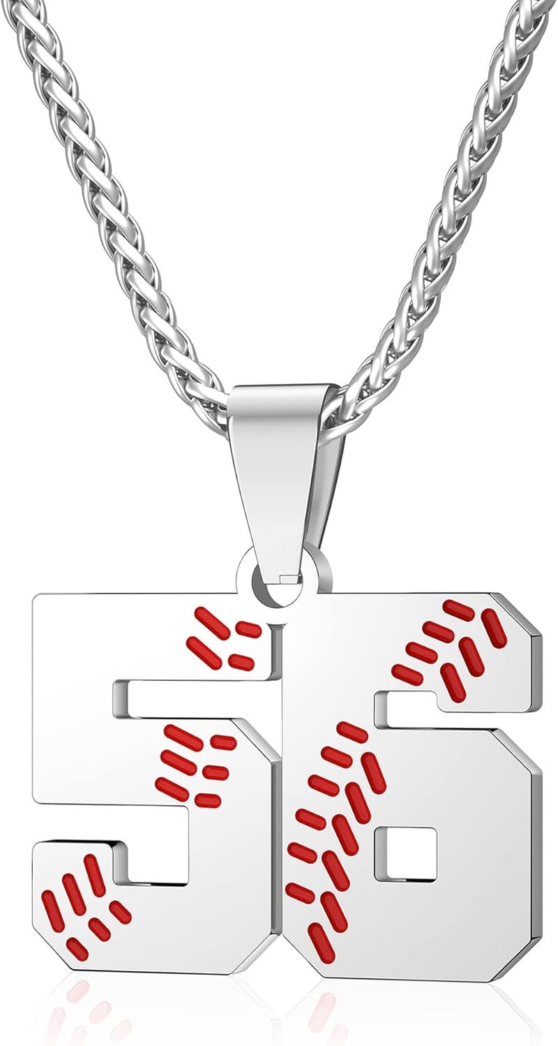 Wikavanli Personalized Baseball Jersey Number 00-99 Necklace - Stainless Steel Baseball Chain Pendant Necklace - Team Jewelry Gift for Boys, Girls, Men, Women - Image 1